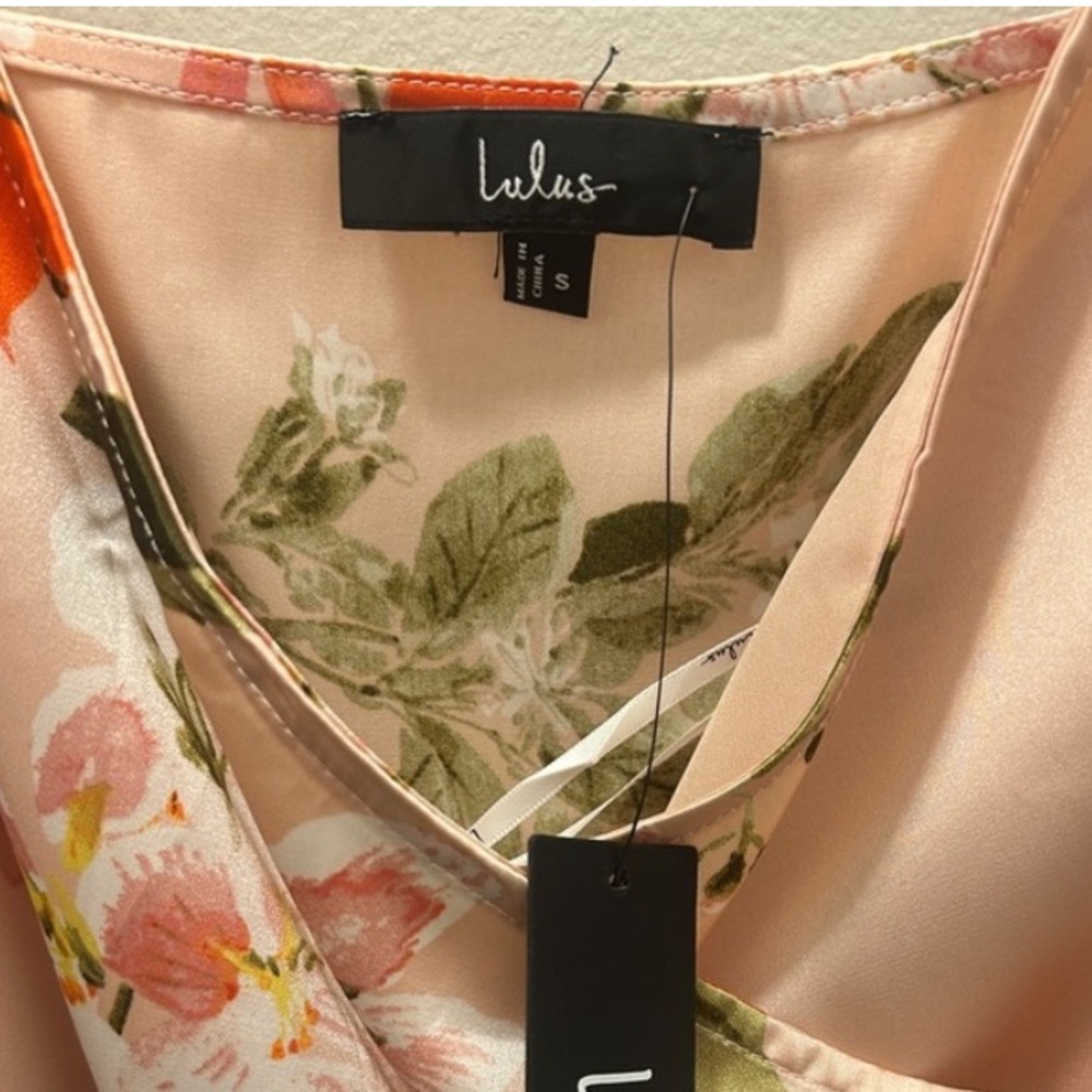 Lulu's Pink Floral Midi Dress with Coral Accents - Picture 2 of 6